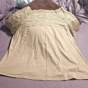 Roaman's Lace Accent Beige Blouse